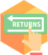 Icon of a returns label with a hand pointing to it