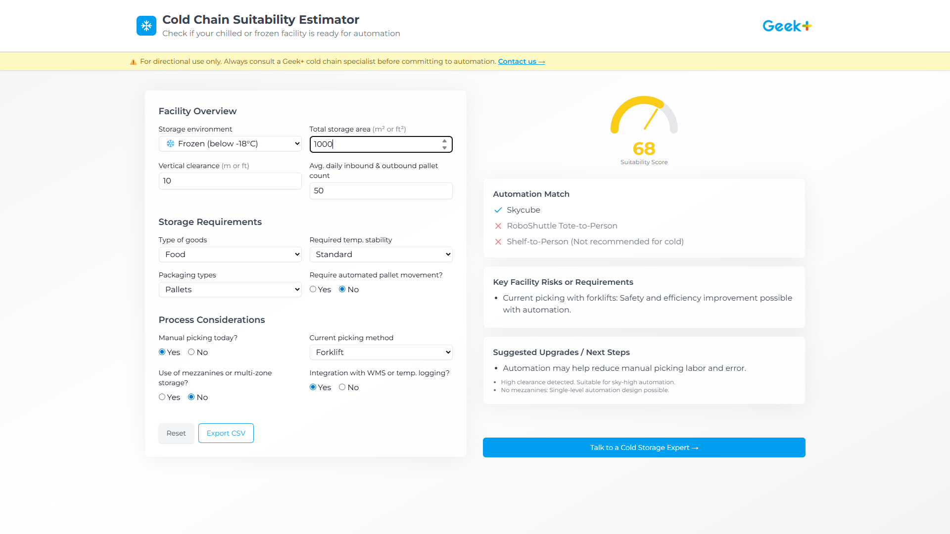 Cold Chain Suitability Estimator
