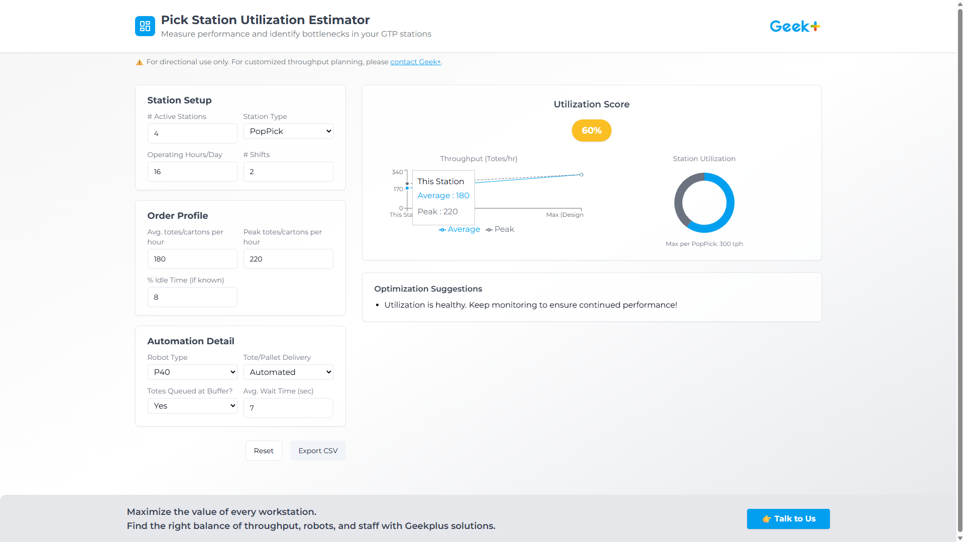 Pick Station Utilization Estimator