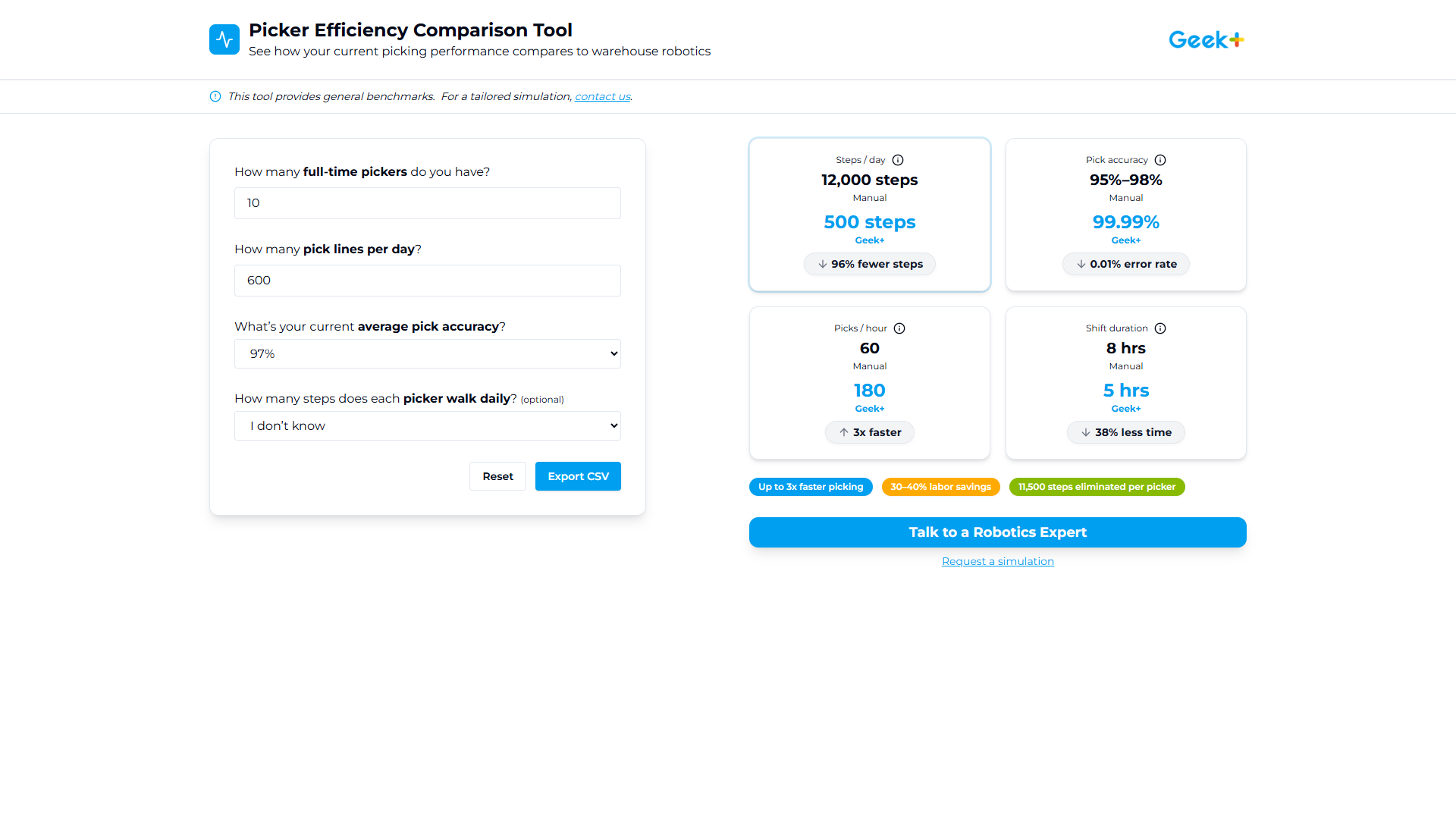 Picker Efficiency Comparison Tool