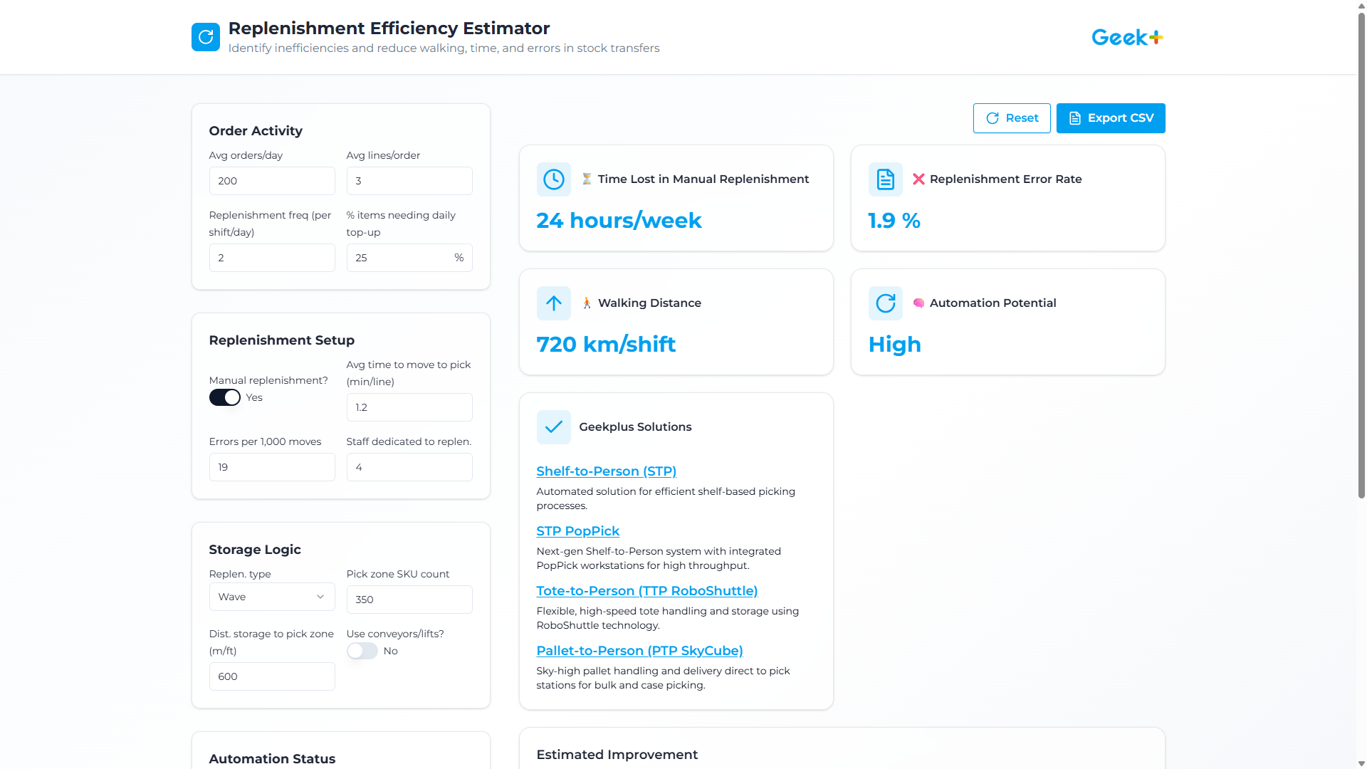 Replenishment Efficiency Estimator