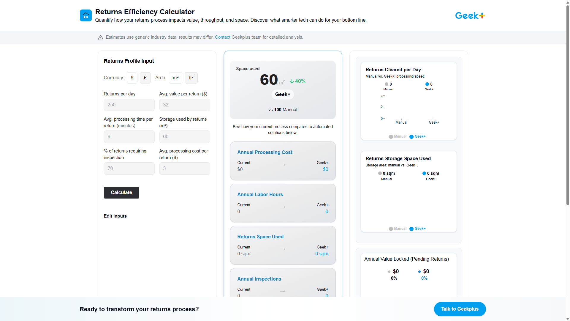 Returns Efficiency Calculator