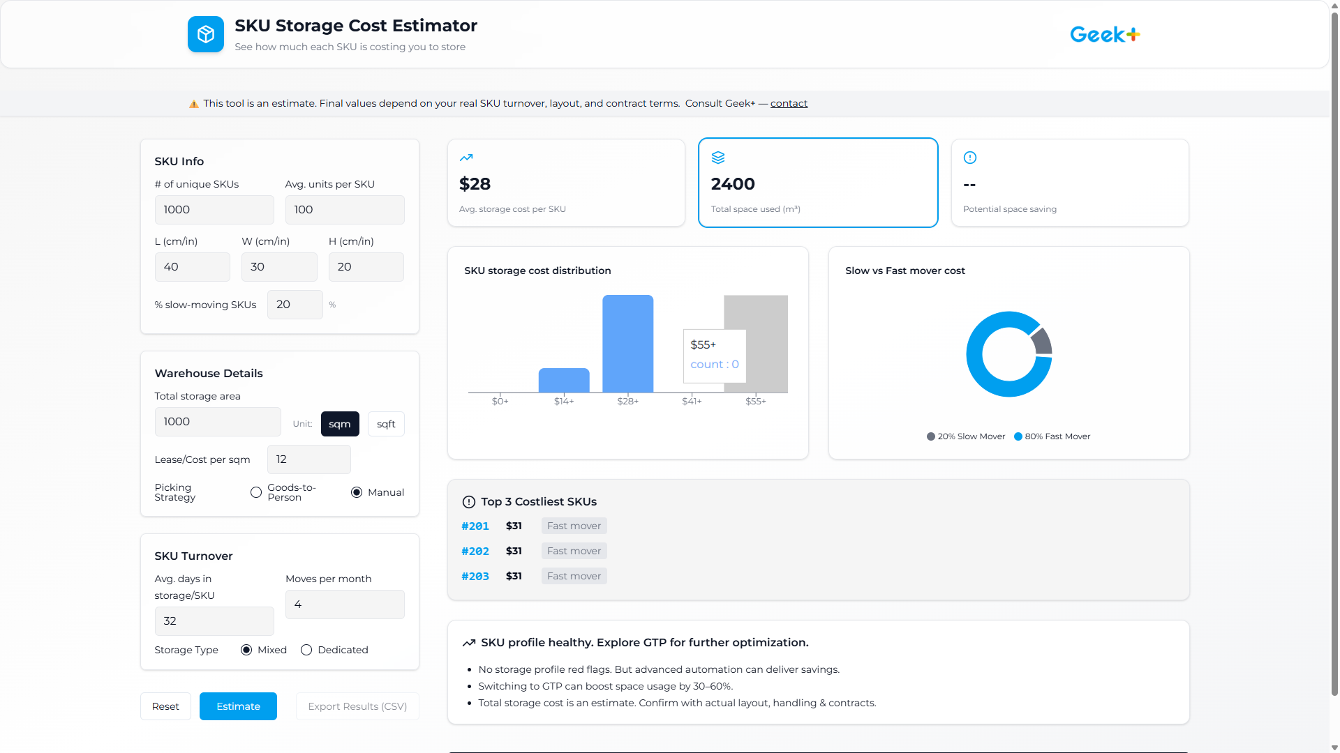 SKU Storage Cost Estimator
