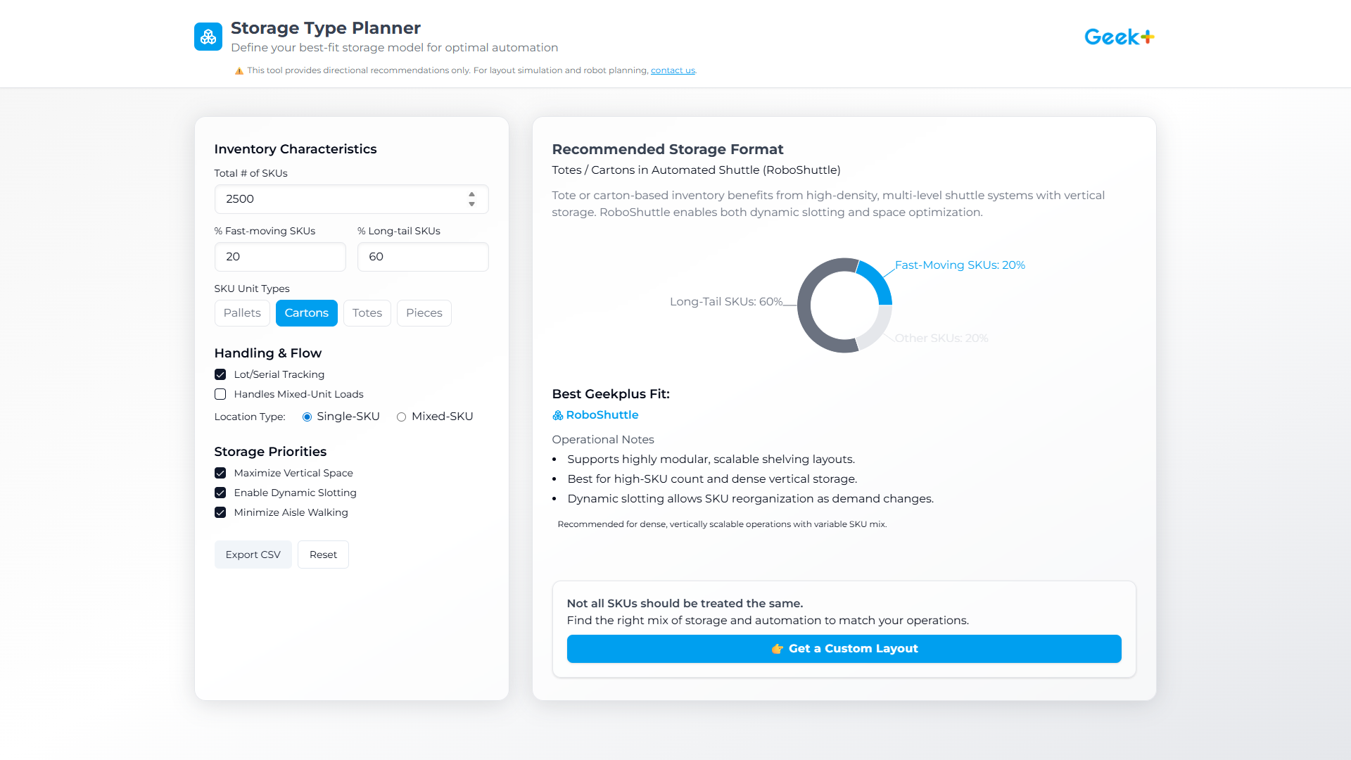 Storage Type Planner